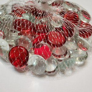 Colored Glass Gems, Red Clear Marbles, Decorative Accent Pebbles, Soil Topper